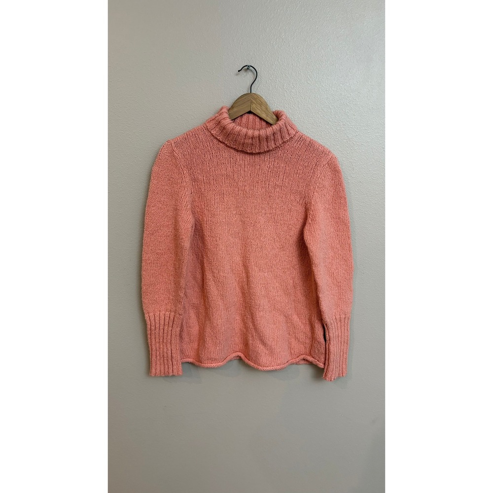 Eileen Fisher Turtleneck Sweater S Coral Pink Organic Cotton Chunky Knit Ribbed